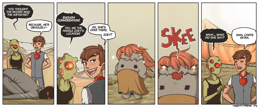 This might be the 2 bottles of wine in me, but Zoey looks like hell in this strip.